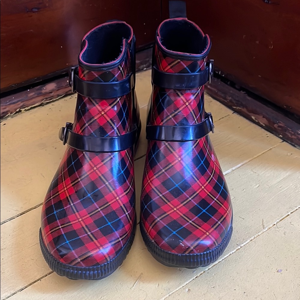 Plaid Women’s Rain Boots - Plaid Red and Black